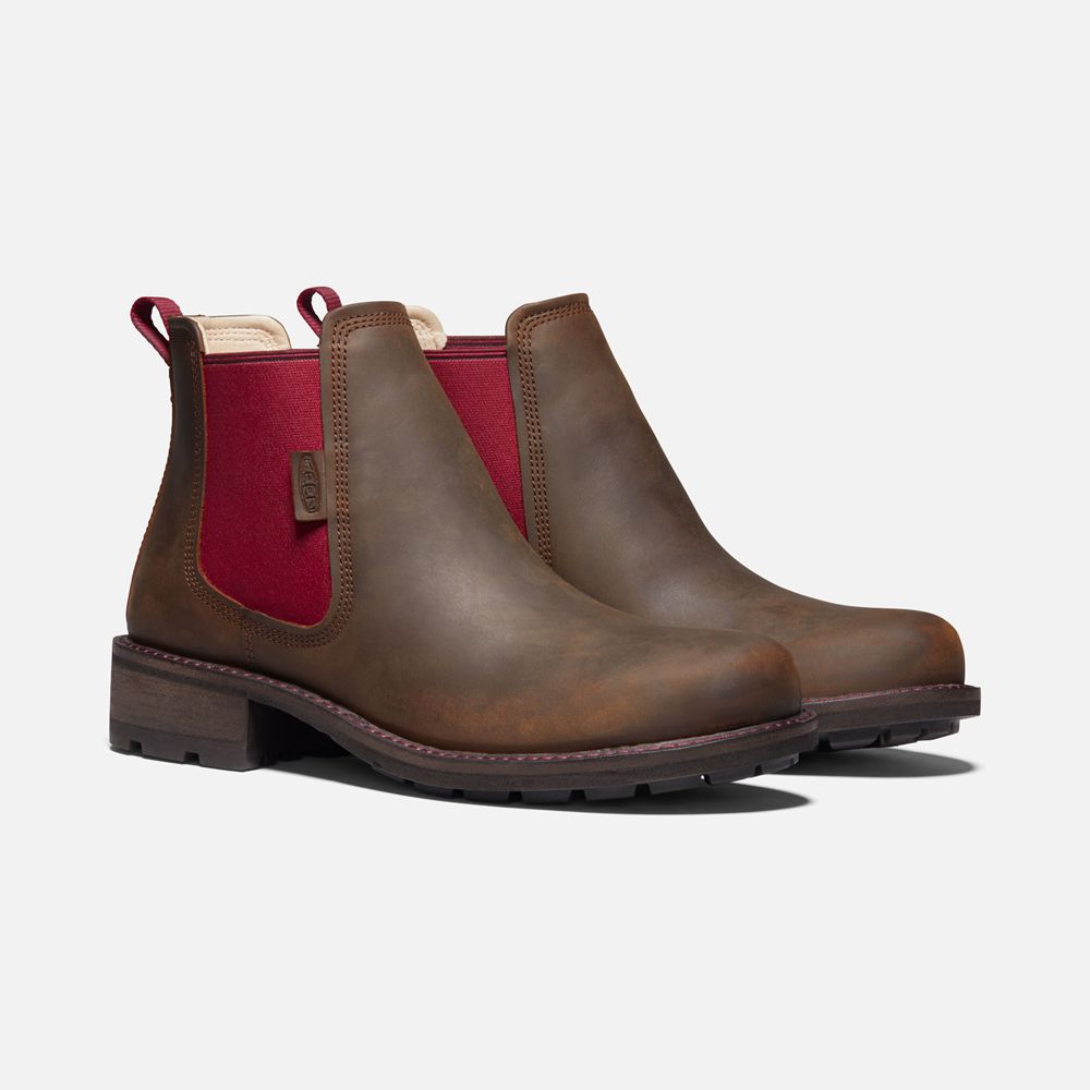 Bottes Chelsea Keen Femme Marron/Rouge | Oregon City | VLRHT-9307